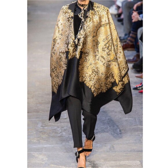 ETRO cape poncho jacket black gold wool metallic paisley pattern - Picture 4 of 13